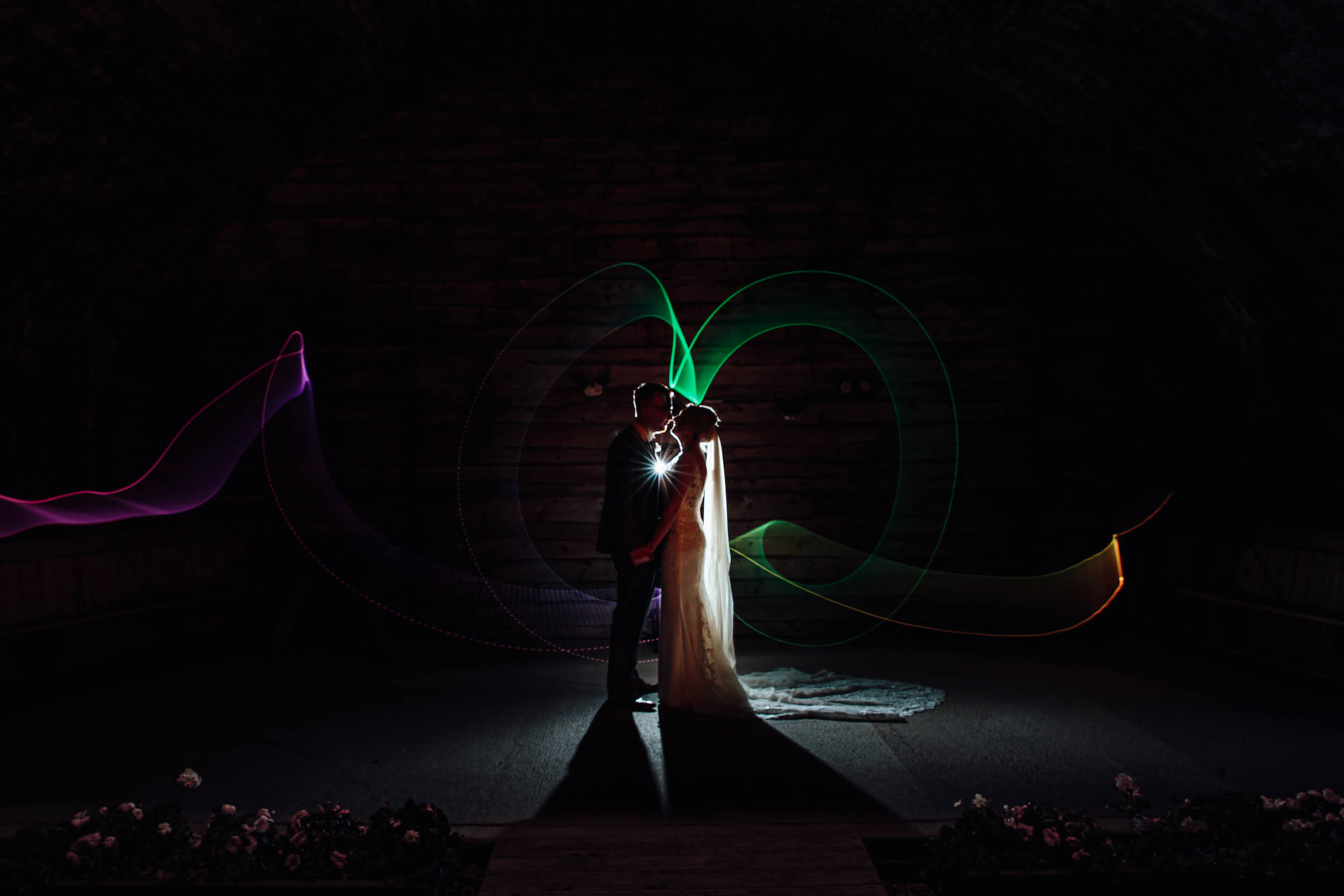 couples portrait at night with lighting effect